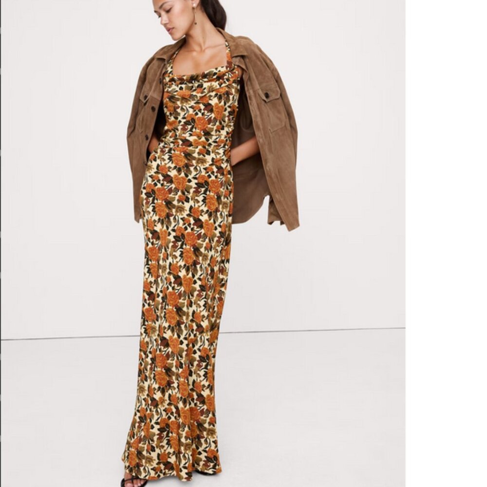 Matte Silk Cowl-Neck Backless Maxi Dress